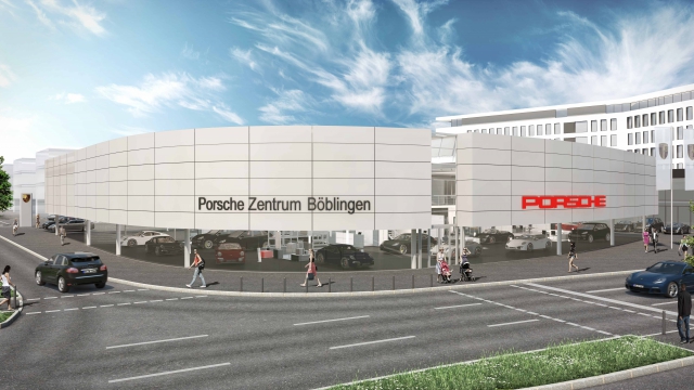 Visualisierung des neuen Porsche Zentrums Hahn Automobile