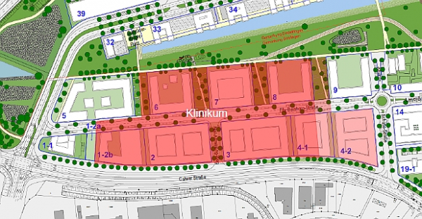 Im Plan sind die Dimensionen des späteren Flugfeldklinikums erkennbar